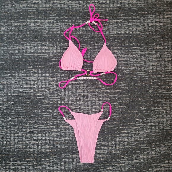 Shein Pink Corduroy Pearl Bikini - Picture 1 of 4